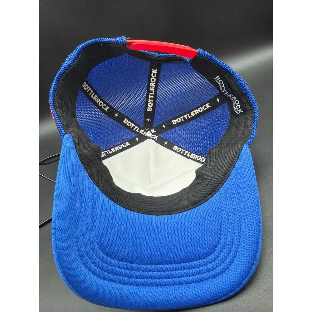 BottleRock Napa Valley Youth Trucker Snapback Hat Blue White Festival Mesh Cap